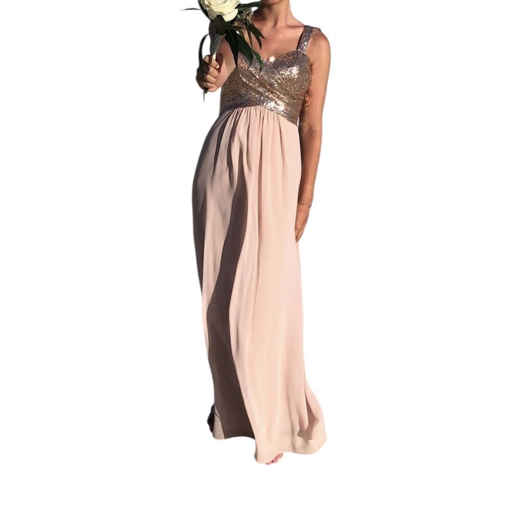 Rose Gold Prom Dress, Long Sequined, Sweetheart Chiffon Formal Wedding Pro - Picture 8 of 8